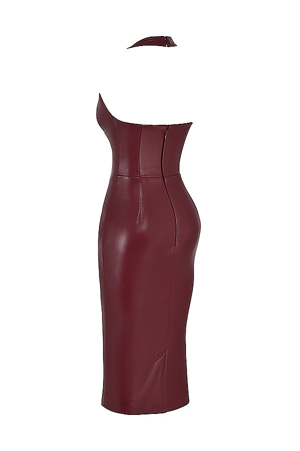 Fitted Wine Faux Leather Dress