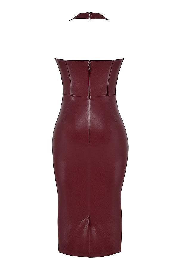 Fitted Wine Faux Leather Dress